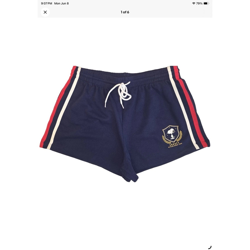 Women's Large Navy Snoopy Drawstring Casual Shorts w/Side Pockets MSRP $14